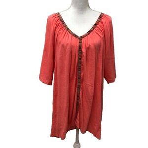 9 Seed Anthropologie Mini Tunic Dress Womens One Size Coral Orange Beach Comfort